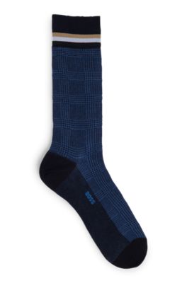 BOSS Regular length checked socks in mercerized stretch cotton Dark Blue