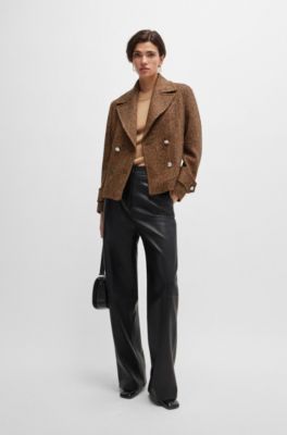 Regular-fit double-breasted coat in herringbone tweed, Patterned