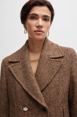 Regular-fit double-breasted coat in herringbone tweed, Patterned