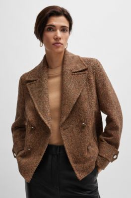 Regular-fit double-breasted coat in herringbone tweed, Patterned