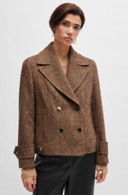 Regular-fit double-breasted coat in herringbone tweed, Patterned