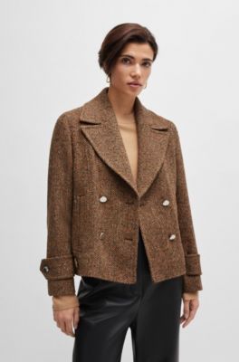Regular-fit double-breasted coat in herringbone tweed, Patterned