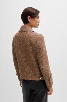 Regular-fit double-breasted coat in herringbone tweed, Patterned
