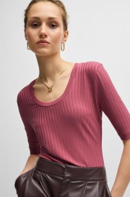 Top de cuello redondo en tejido el&aacute;stico, Rojo claro