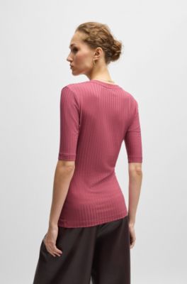 Top de cuello redondo en tejido el&aacute;stico, Rojo claro