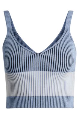 Hugo Boss V-neck Vest Top In A Ribbed Knit In Patterned