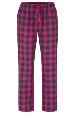 Hugo Drawstring Pajama Bottoms In Checked Cotton Flannel In Dark Pink