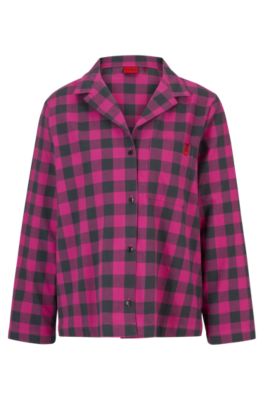 Hugo Boss Relaxed-fit Pajama Top In Checked Cotton Flannel In Dark Pink