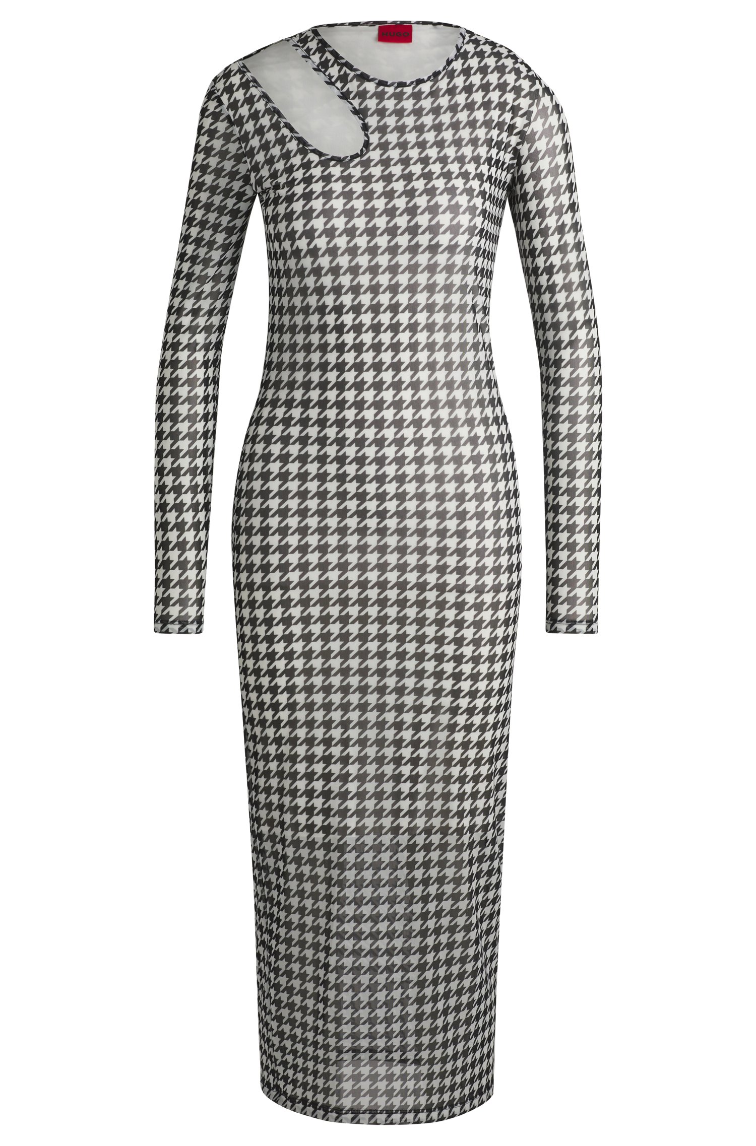 Printed-mesh dress with cut-out neckline