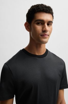 Regular-fit T-shirt in structured cotton, Black