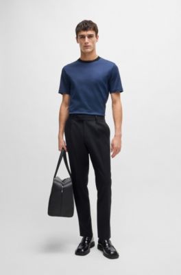 Regular-fit T-shirt in structured cotton, Dark Blue