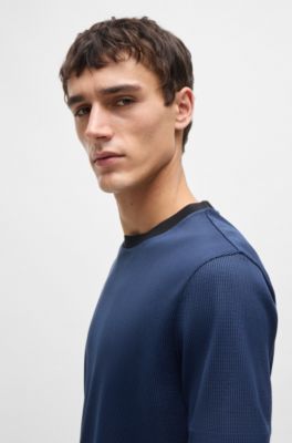Regular-fit T-shirt in structured cotton, Dark Blue