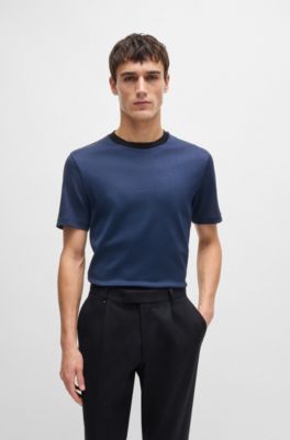 Regular-fit T-shirt in structured cotton, Dark Blue