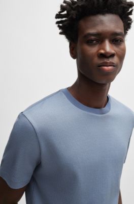 Regular-fit T-shirt in structured cotton, Light Blue