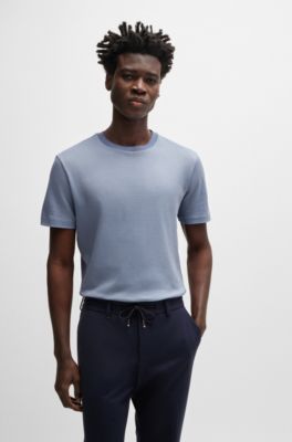 Regular-fit T-shirt in structured cotton, Light Blue