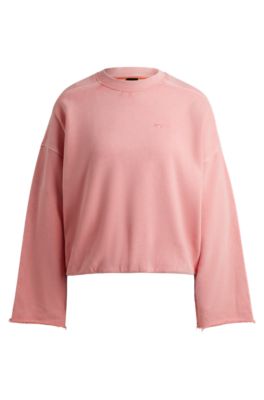 Hugo Boss Cotton-terry Sweatshirt With Drawcord Cuffs In Light Pink