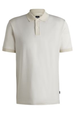 BOSS - Structured-cotton polo shirt with solid trims - White