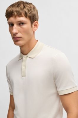 Structured-cotton polo shirt with solid trims, White
