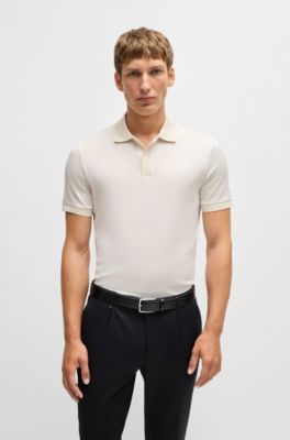 Polo en coton structur&eacute; avec finitions unies, Blanc