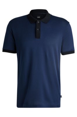 Hugo Boss Structured-cotton Polo Shirt With Solid Trims In Dark Blue
