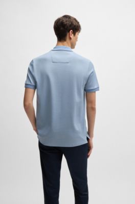 BOSS - Structured-cotton polo shirt with solid trims - Light Blue