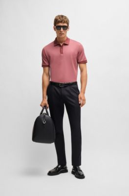 Structured-cotton polo shirt with solid trims, Light Red