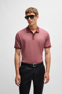 Structured-cotton polo shirt with solid trims, Light Red