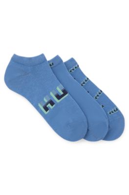 Shop Hugo Three-pack Of Ankle Socks With Logos In Blue