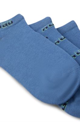 Three-pack of ankle socks with logos, Blue