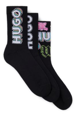 HUGO - Three-pack of short socks with logos - Black