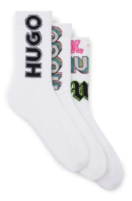 Shop Hugo Three-pack Of Short Socks With Logos In White