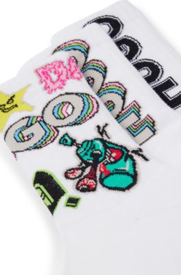 Three-pack of short socks with logos, White