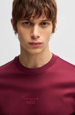 Porsche x BOSS mercerized-cotton T-shirt with special branding, Dark Red