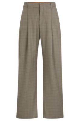 Hugo Boss Relaxed-fit Trousers In Checked Virgin-wool Serge In Beige