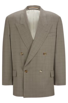 Hugo Boss Relaxed-fit Jacket In Checked Virgin-wool Serge In Beige