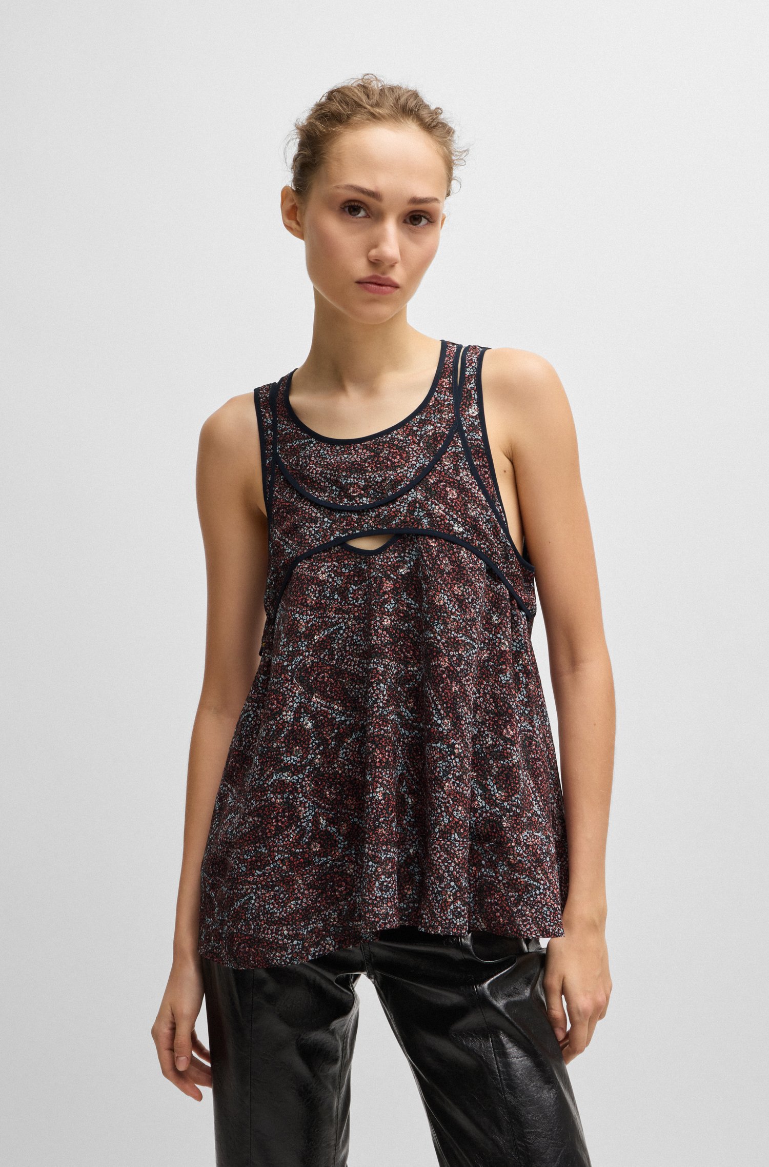 Regular-fit sleeveless blouse with overlapping detail