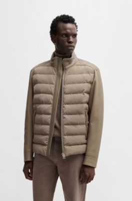 BOSS - Mixed-material regular-fit jacket with leather sleeves