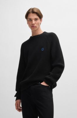 HUGO - Ribbed-cotton sweater with logo badge - Black