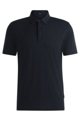 Slim-fit polo shirt with striped collar, Dark Blue