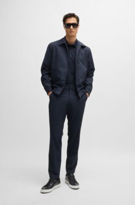 Slim-fit polo shirt with striped collar, Dark Blue