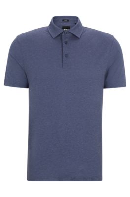Slim-fit polo shirt with striped collar, Dark Blue