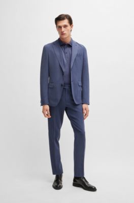 Slim-fit polo shirt with striped collar, Dark Blue