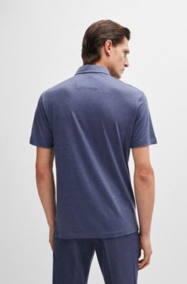 Slim-fit polo shirt with striped collar, Dark Blue