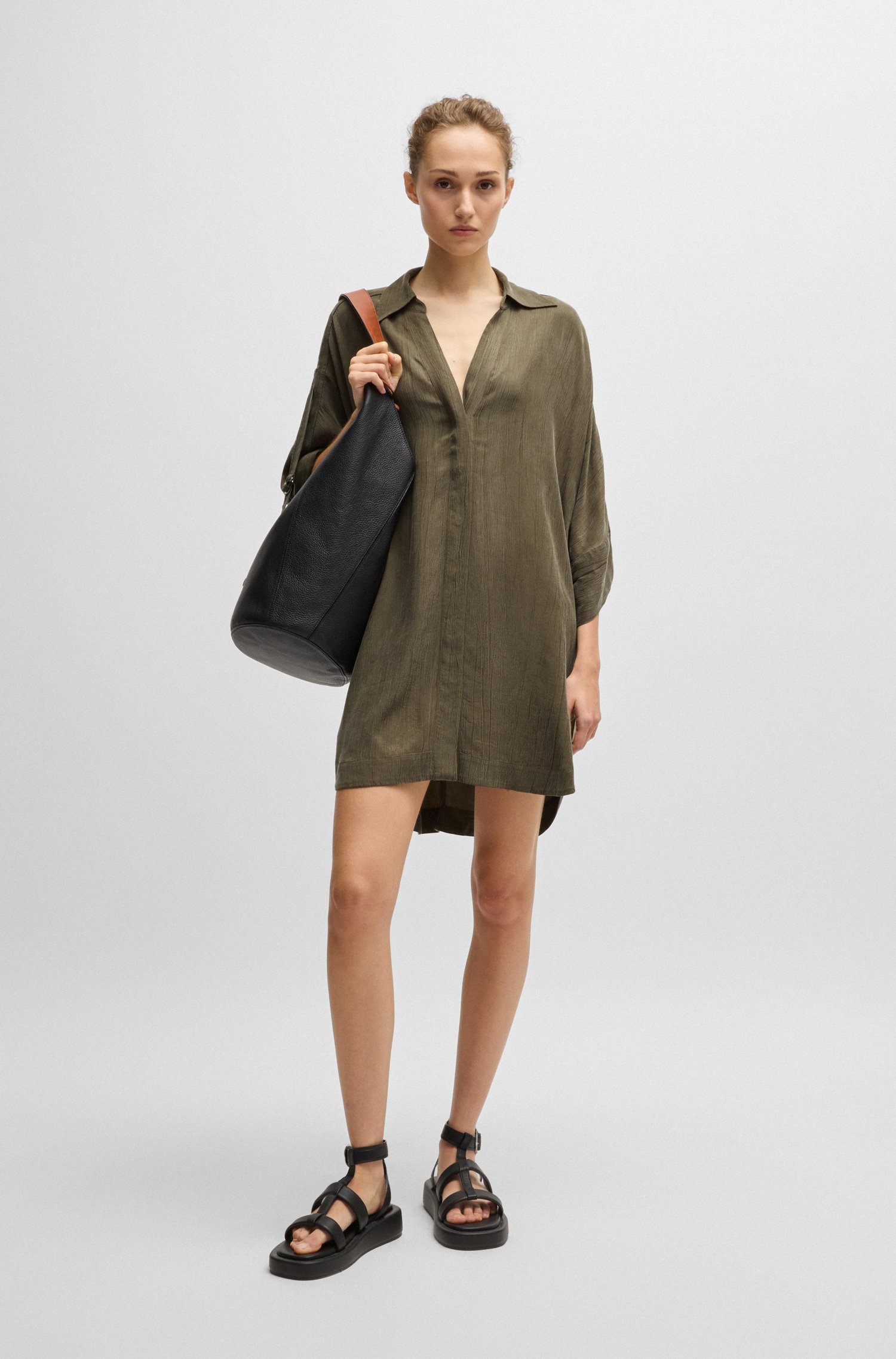 Relaxed-fit shirt dress with concealed closure