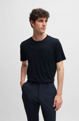 Slim-fit T-shirt in performance fabric, Dark Blue