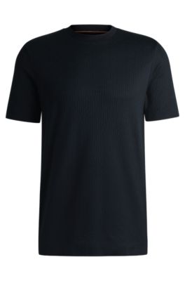 Shop Hugo Boss Cotton-silk T-shirt With A Signature Quilted Effect In Dark Blue