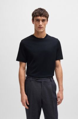 Cotton-silk T-shirt with a signature quilted effect, Dark Blue