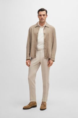 Regular-fit polo shirt in quilted cotton and silk, White