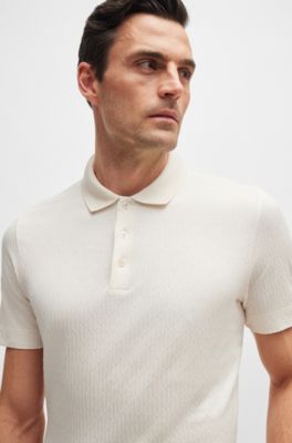 Regular-fit polo shirt in quilted cotton and silk, White