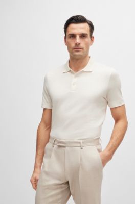 Regular-fit polo shirt in quilted cotton and silk, White